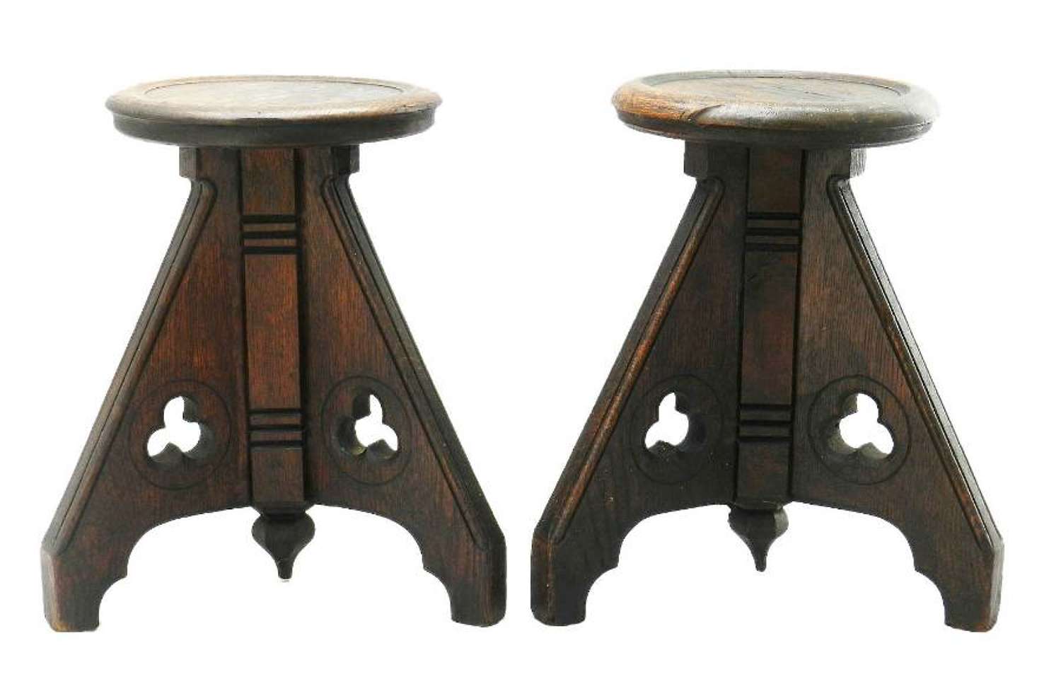 Pair of 19th Century Gothic Stools Side Tables Country House Oak Frenc