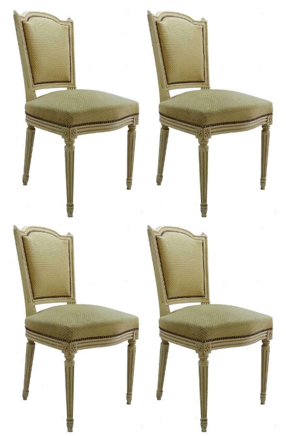 Four French Dining Chairs c1920 Louis XVI Revival Original Paint Uphol