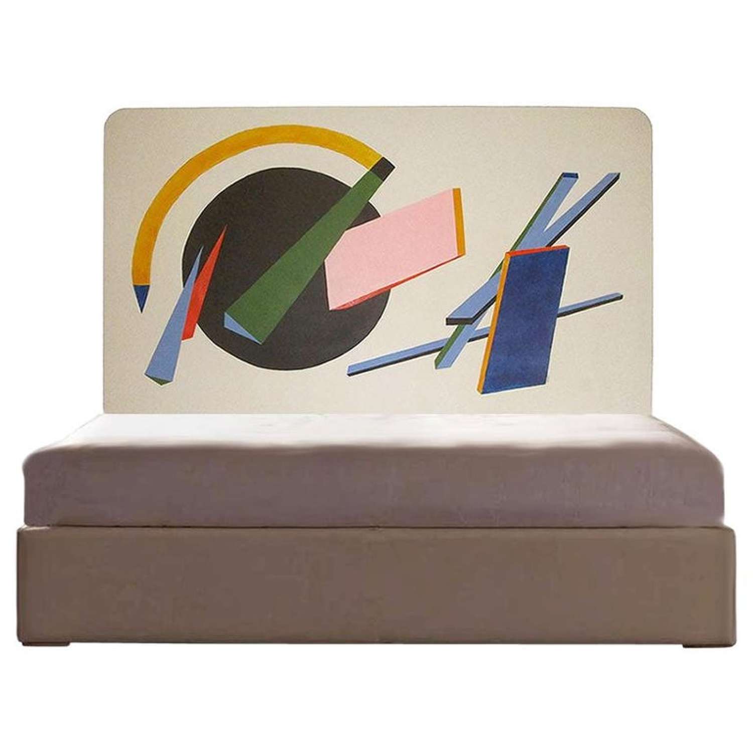 French Bed Headboard Painted by Artist Unique for Midcentury Interior or Loft