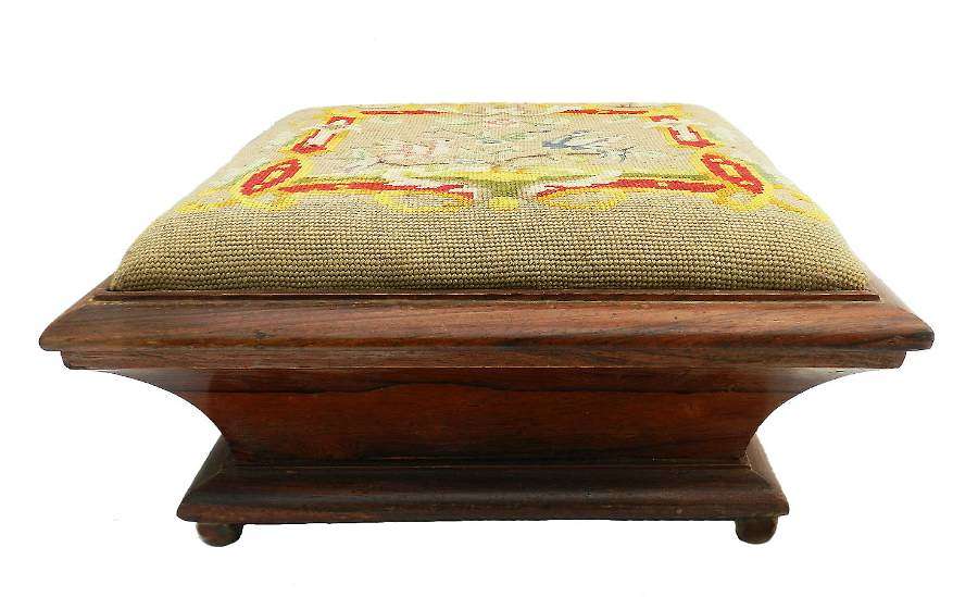 Antique Needlepoint Footstool French Belle Époque c1900