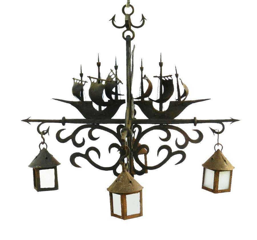 Large Wrought Iron Chandelier Marine Galleon Dolphin Unique manner of