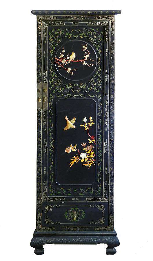 Chinoiserie Cupboard Wardrobe Lacquered with Carved Hardstone Chinese c1920