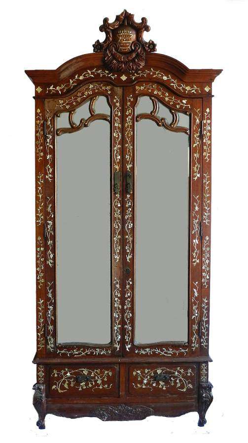 Chinoiserie Inlaid Armoire 19th Century Chinese Mirror Door Wardrobe