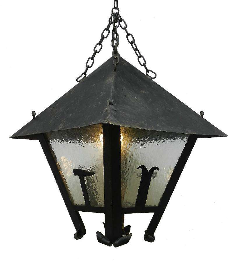 Large Lantern Outdoor Light French Arts and Crafts Iron Glass Exterior Porch