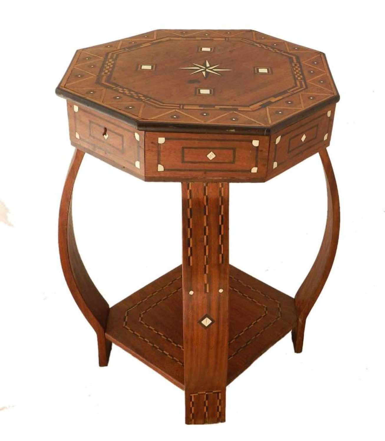 Moroccan Inlaid Side Table early 20th Century Games or Sewing