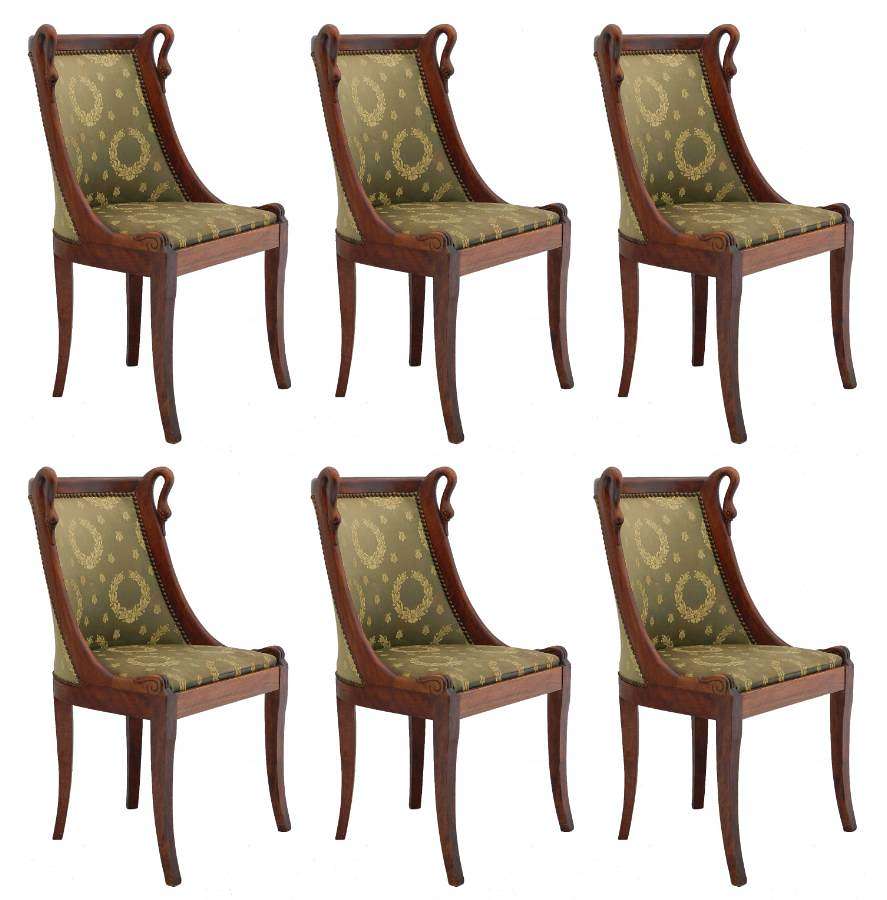 Six Dining Chairs French Empire revival Swan Neck to recover