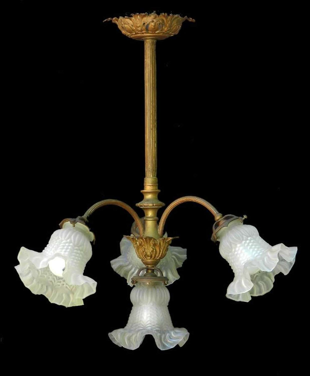 French Chandelier Gilt Bronze Glass Belle Epoque, circa 1900