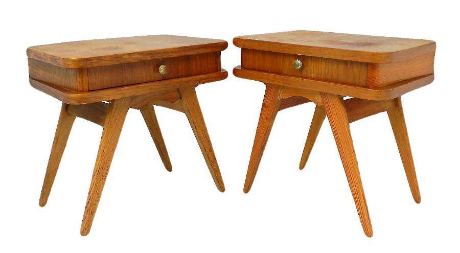 Pair Mid Century Nightstands Bedside Tables French c1950