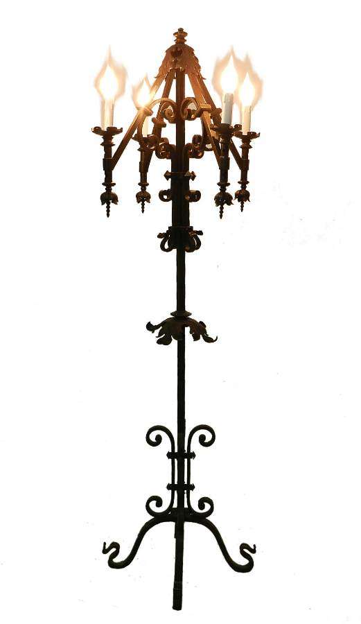 Arts and Crafts Gothic revival Floor Lamp Wrought Iron