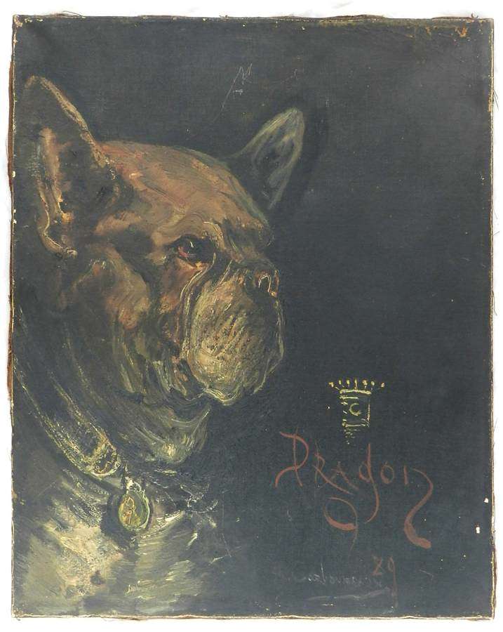 Portrait of a Dog called Dragon Oil Painting signed and dated 1929
