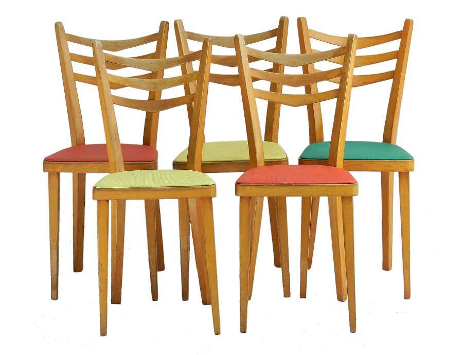 Five French Midcentury Dining Chairs c1950-1960