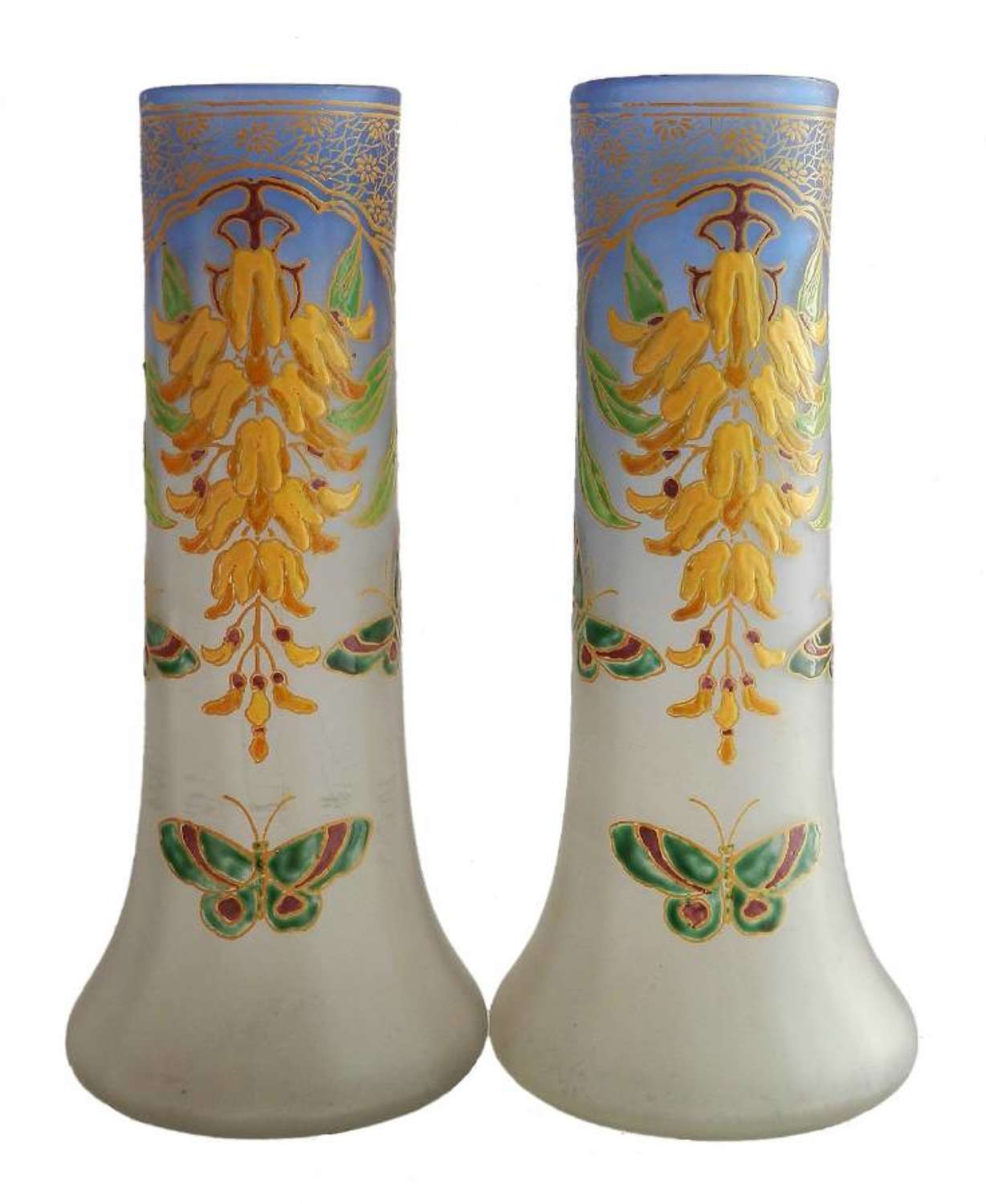 Pair of Art Nouveau Legras Vases Enameled Glass c1900