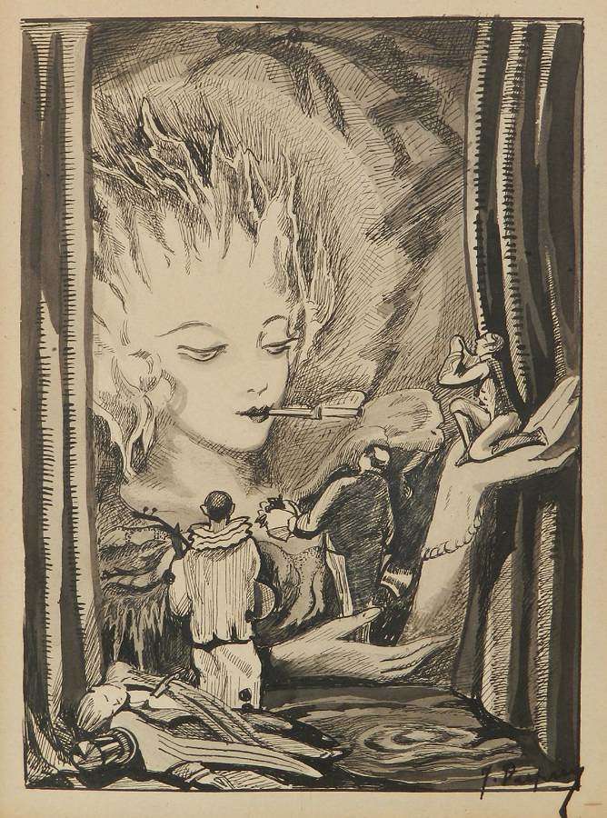Pen and Ink Fantasy Theater Design early signed work Jean Dupuy
