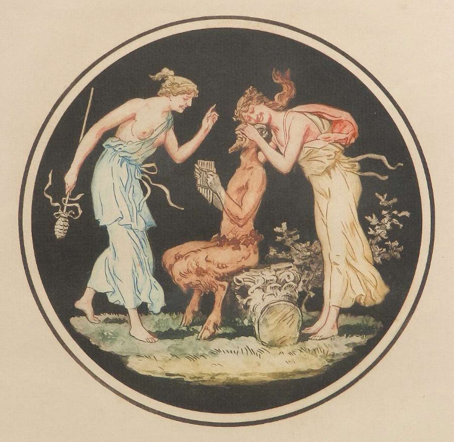 Engraving Pan Nymphs Allegorical Decorative French Print after Jean Gu