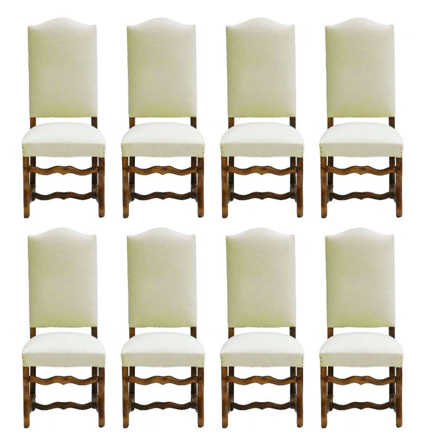 Eight Dining Chairs Os de Mouton Upholstered Ready for Top Covers Walnut