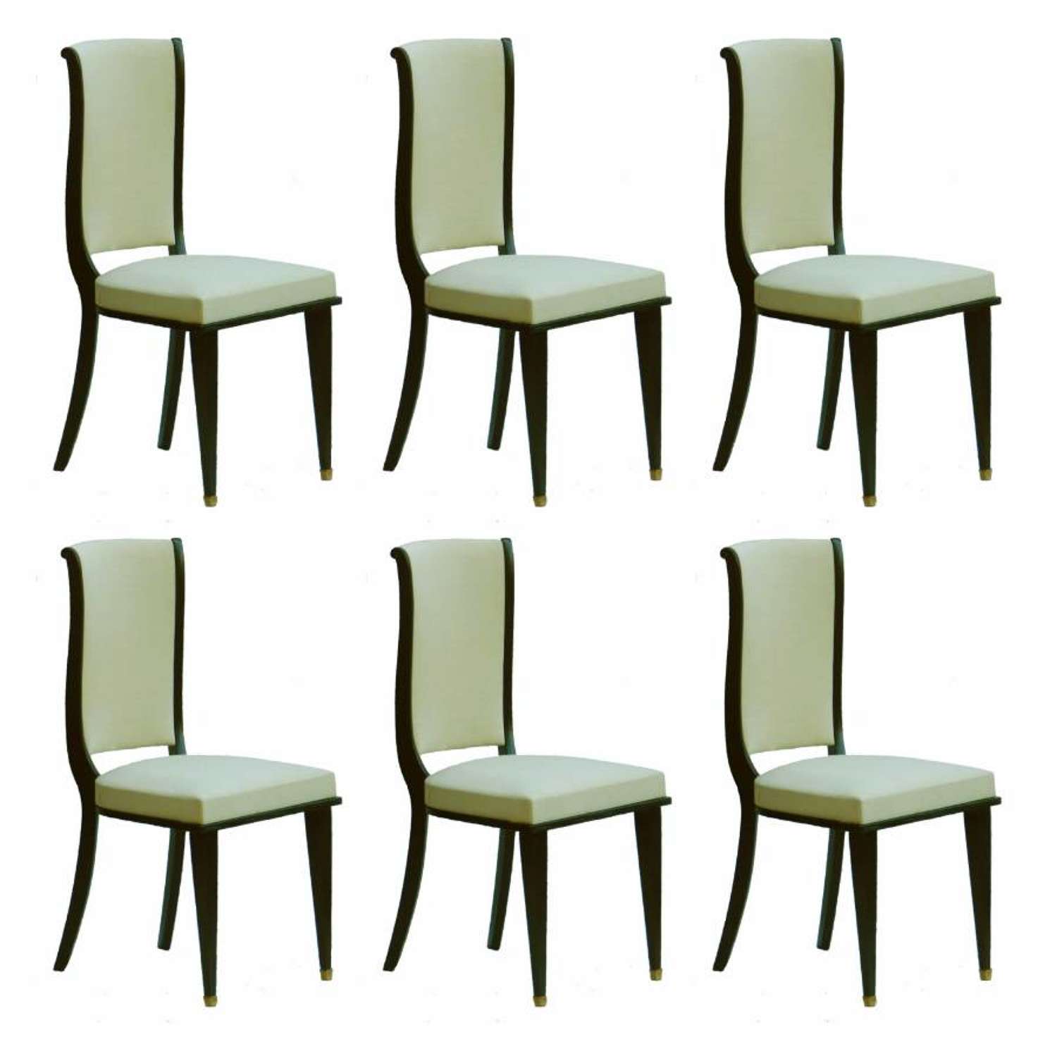 Six Dining Chairs Mid Century Empire revival French Upholstered Eboniz
