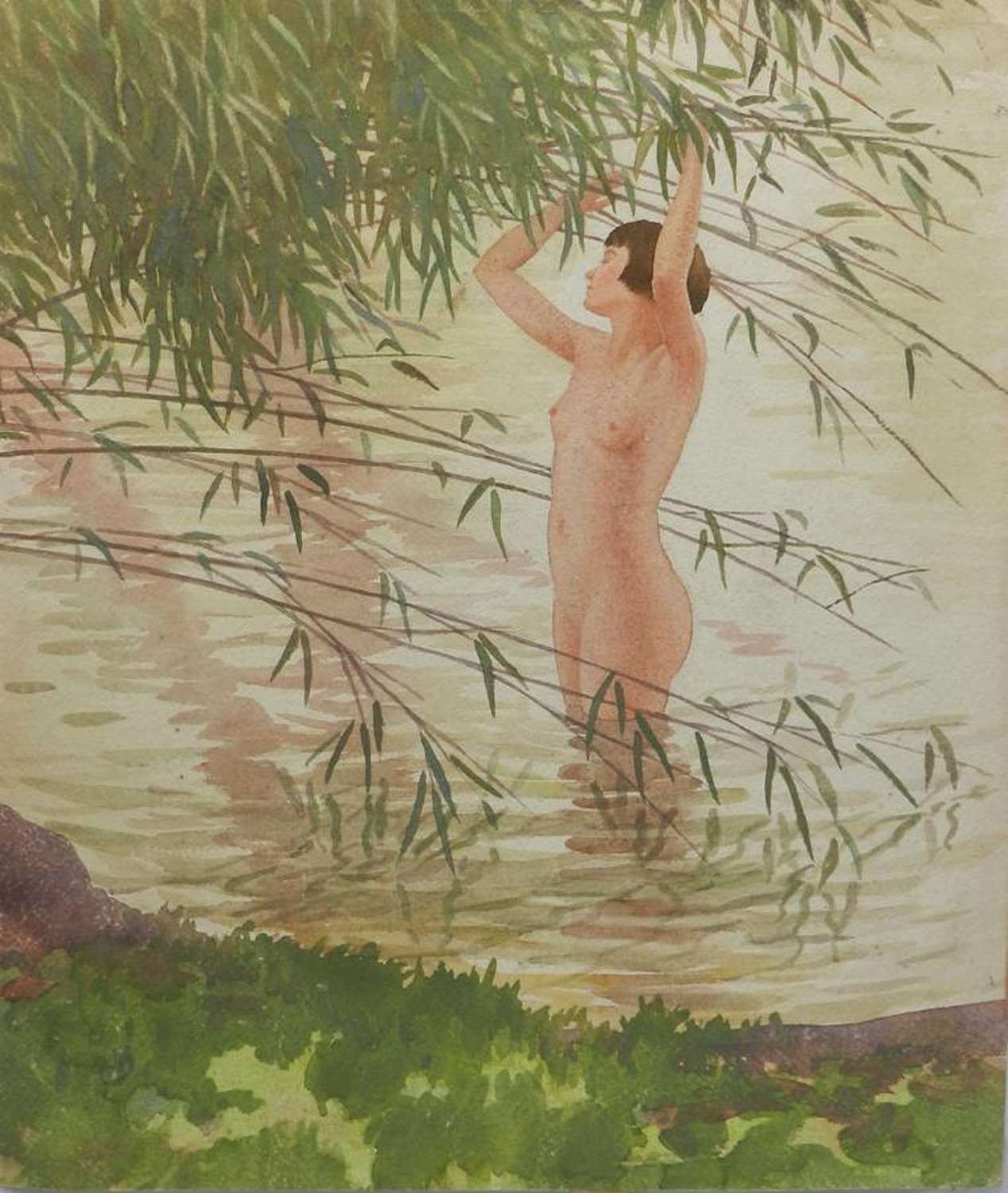 Watercolour by Frank Jameson Art Deco Nude St Ives School Cornwall 