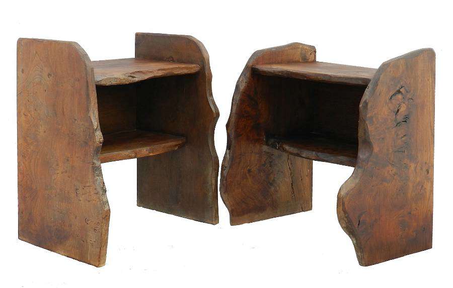 Pair of Side Tables Nightstands Bedside Cabinets Primitive Brutalist French 1920