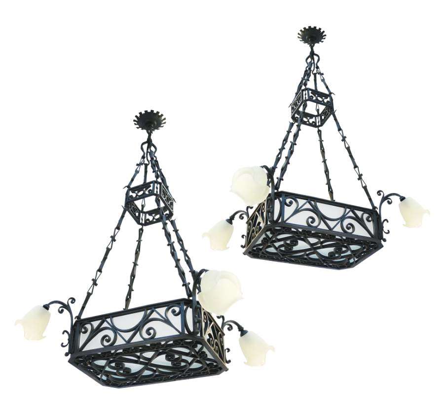 Pair of Belle Époque Chandeliers Large French Antique Lights Wrought I