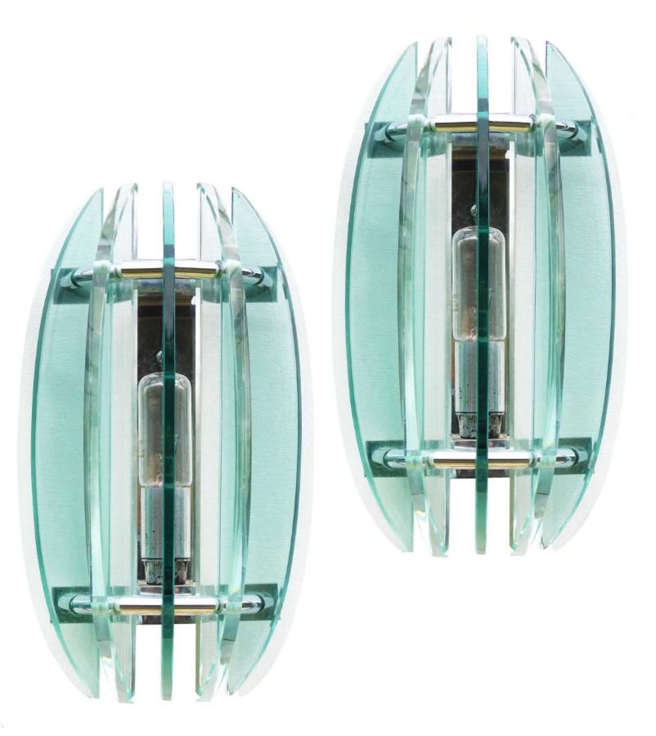 Pair of Veca Wall Lights Sconces Glass Italian Midcentury c1970