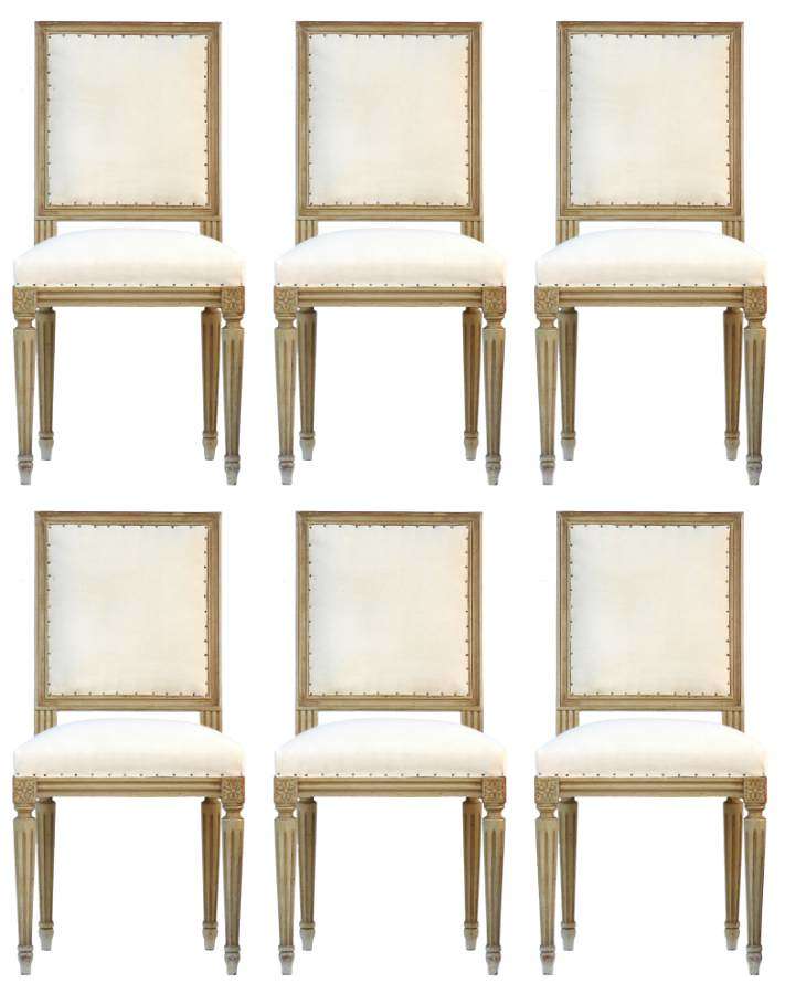 Six Dining Chairs French Louis rev Upholstered to Metis or ready for top covers