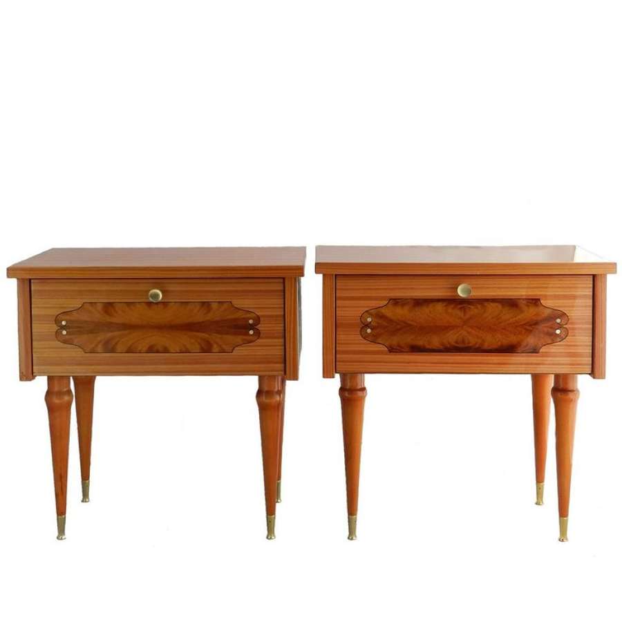 Pair of Nightstands Side Cabinets Bedside Tables French, Mid-Century