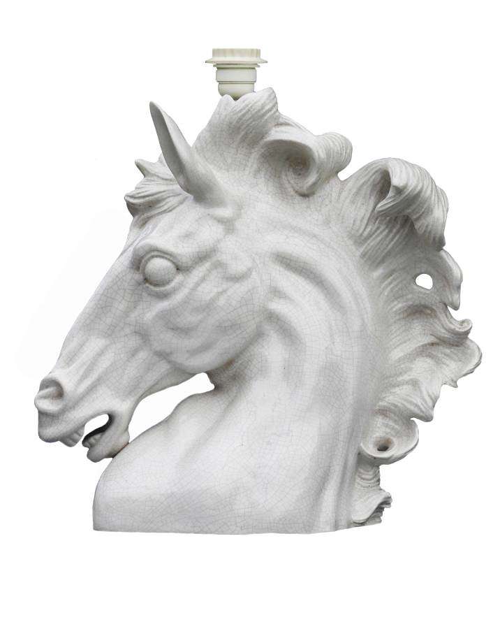 Horse Head Table Lamp Mid Century French Faience Ceramic Craquelure
