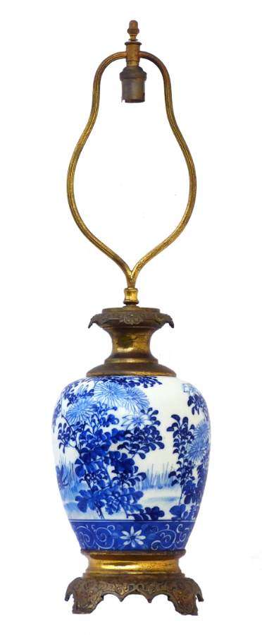 French Table Lamp Blue and White Chinoiserie Porcelain French c1920 