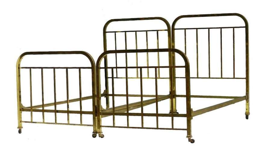 Pair of Art Deco Brass Beds French Single Twin c1930 with makers label