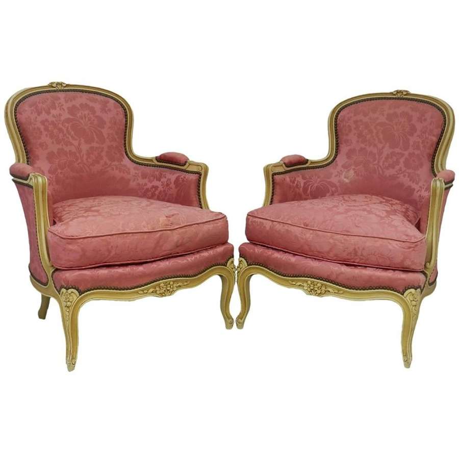 Pair of French Bergere Armchairs Louis Style, Early 20th Century