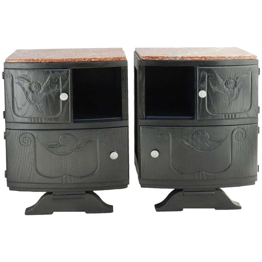 Pair of Art Deco Nightstands Ebonized Bedside Tables French Side Cabinets 