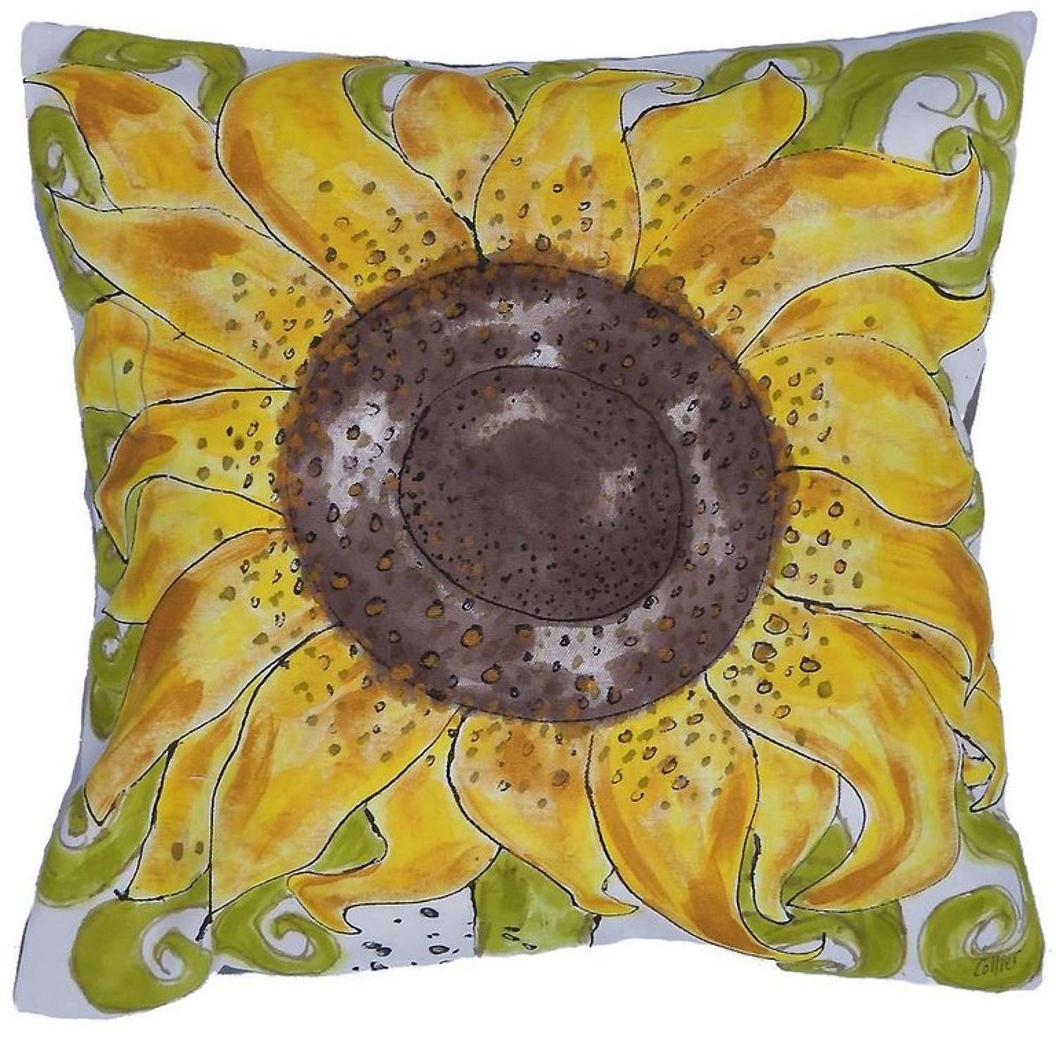 One of a Kind Pillow Hand-Painted Sunflower Unique Throw Cushion Artist Signed