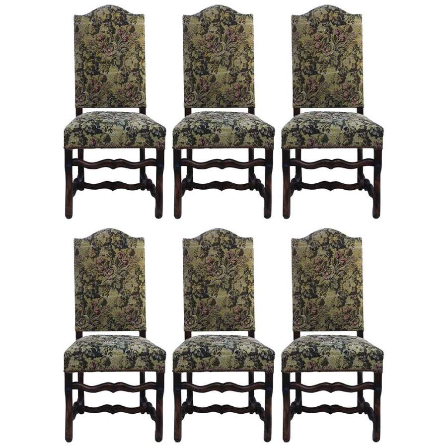 Six Dining Chairs Os de Mouton Original French Tapestry or to Recover