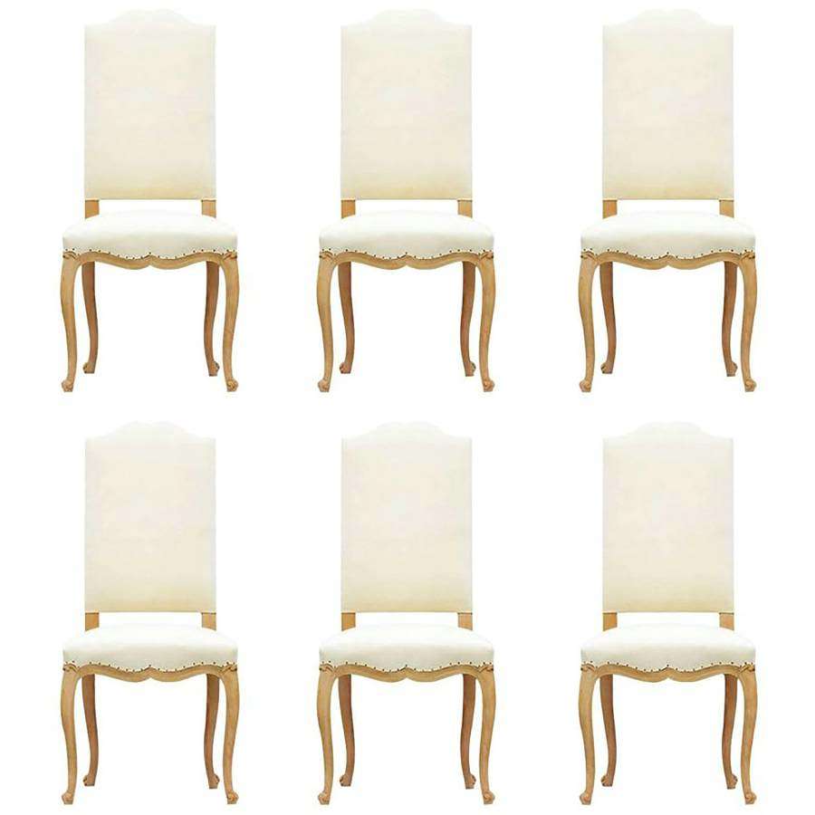 Six French Dining Chairs Louis Revival Upholstered to Metis Linen or Recover