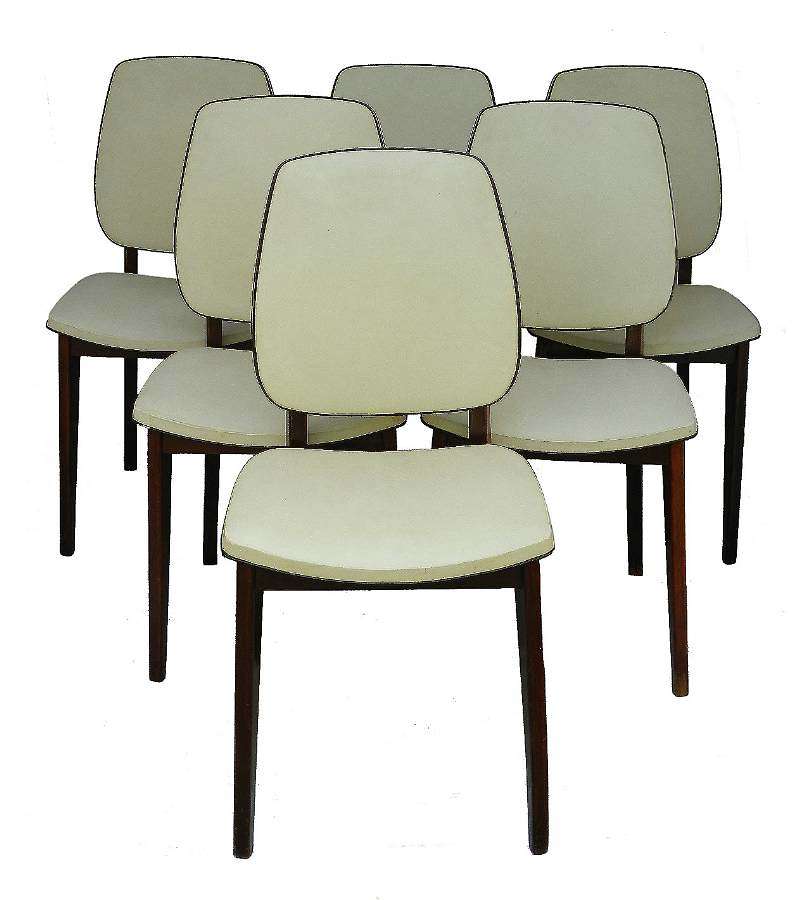 Six Mid-Century Dining Chairs French Original Covers, 1960-1970 