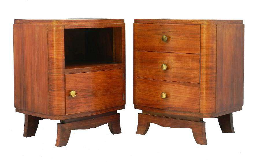 Pair Art Deco Bedside Tables Nightstands French Side Cabinets c1930