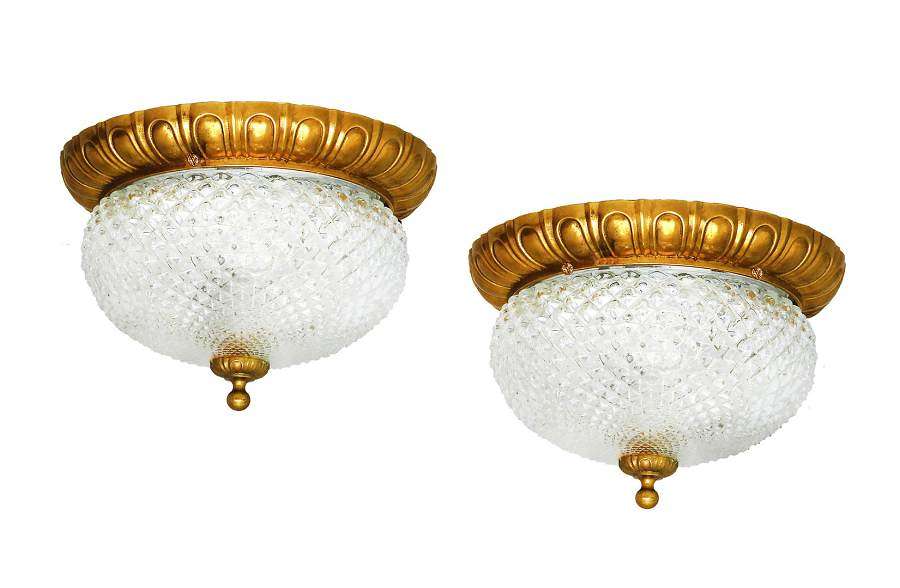 Pair of Flush Mount Ceiling or Wall Lights France Mid Century c1950 