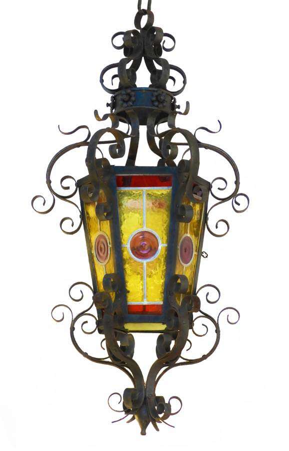 Arts & Crafts French Lantern Gothic Revival Wrought Iron Light, circa