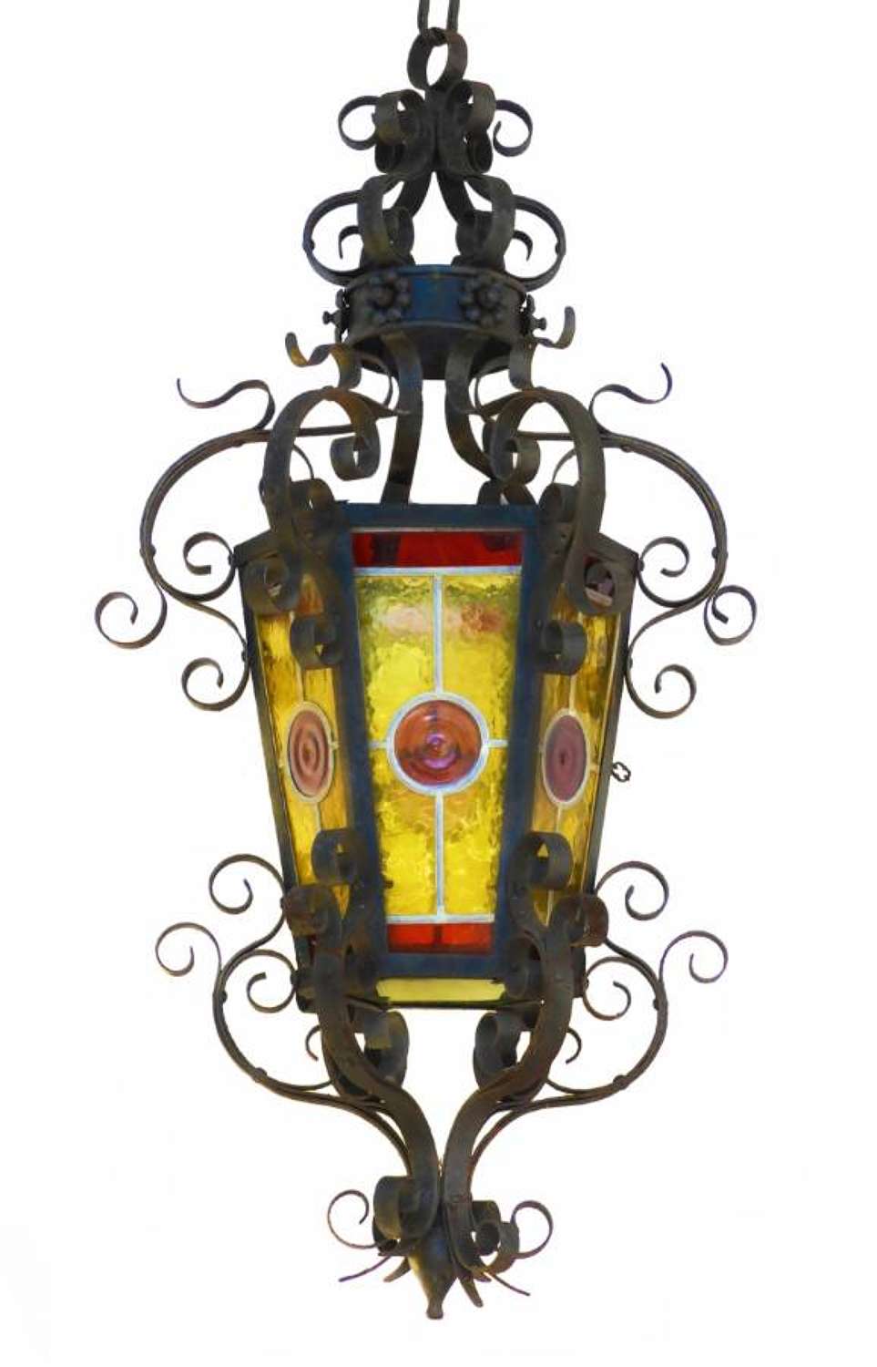 Arts & Crafts French Lantern Gothic Revival Wrought Iron Light, circa