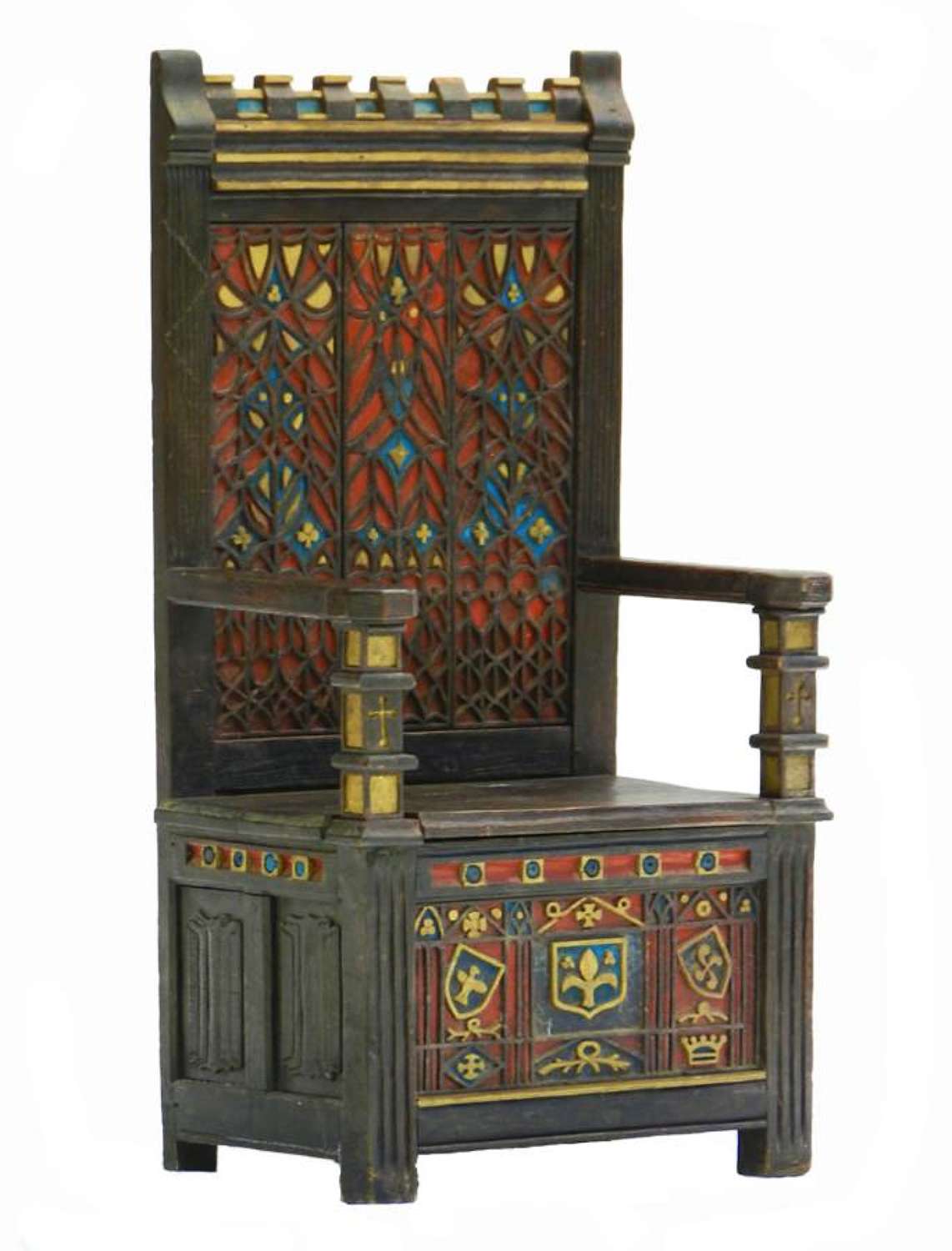 Arts & Crafts Throne Chair Polychrome Monks Bench Settle Ottoman Gothic Revival