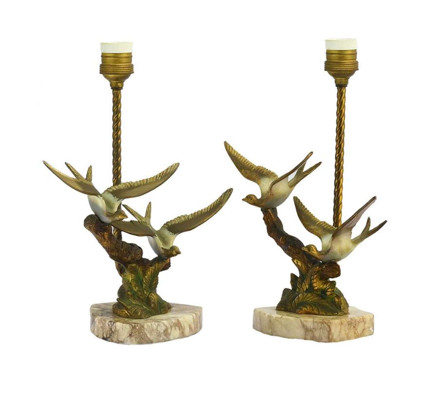 Pair Art Deco Table Lamps Desk Lamps c1920-30 Birds