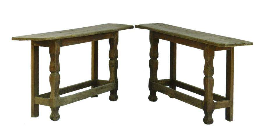 Pair Console Tables Primitive Folk Art Brutalist French Country House