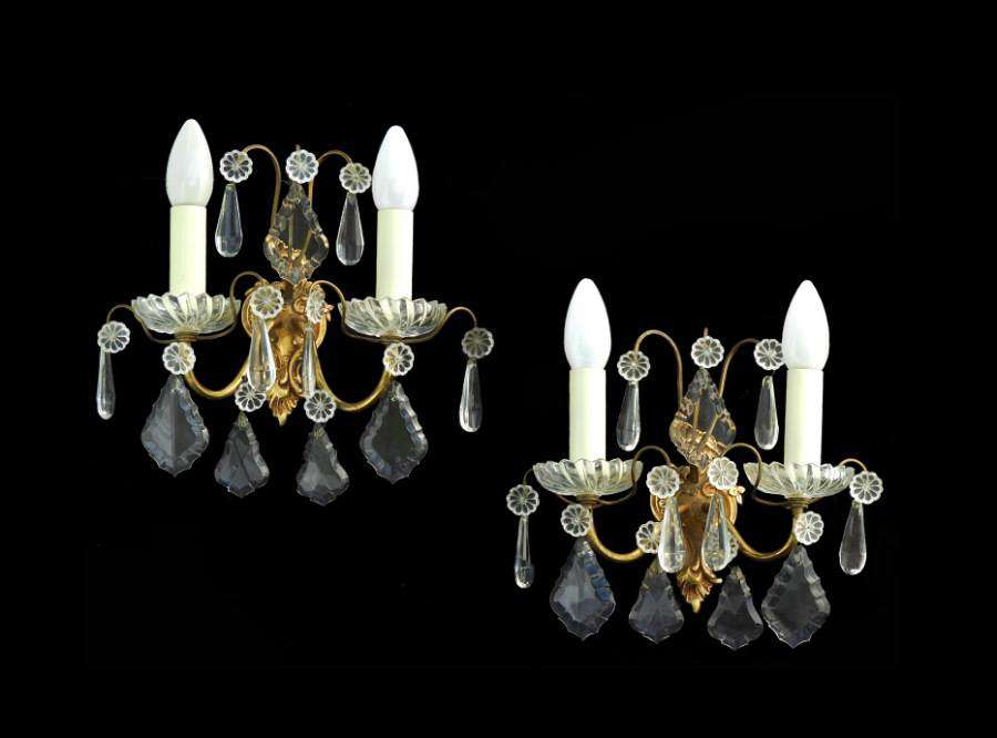 French Pair of Wall Lights Cut Drop Sconces