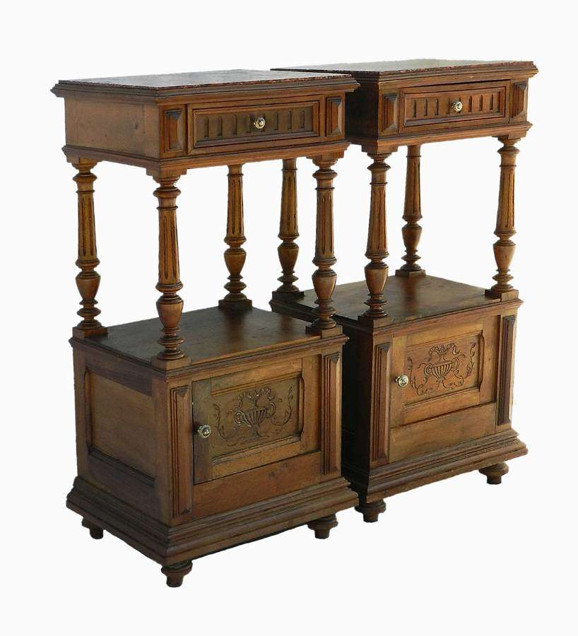 Pair of French Bedside Cabinet Nightstands Walnut 