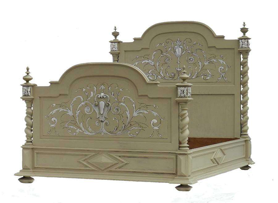 French Bed + Base UK King size US Queen 19th Century painted Louis