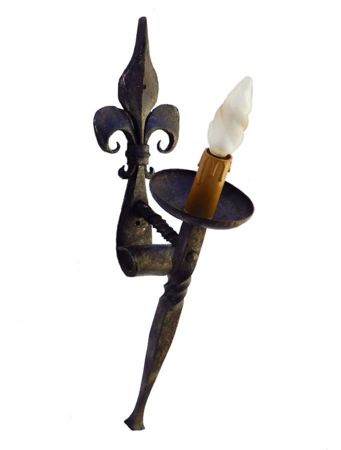 Arts & Crafts Wall Light Gothic Revival Iron Torchere French Artisan Fleur de Lys A2