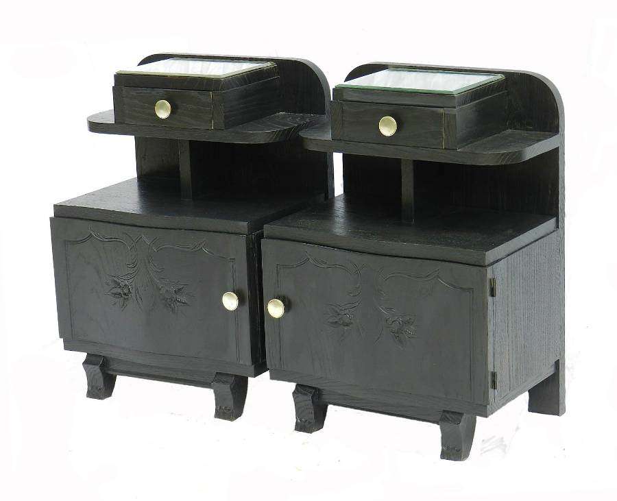 Pair Art Deco Side Cabinets Ebonised Bedside Tables Nightstand