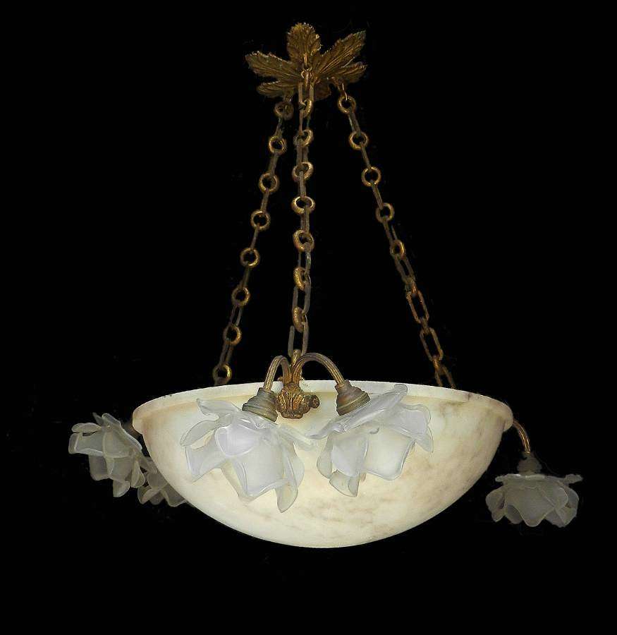 French Chandelier Belle Epoque Alabaster and Glass