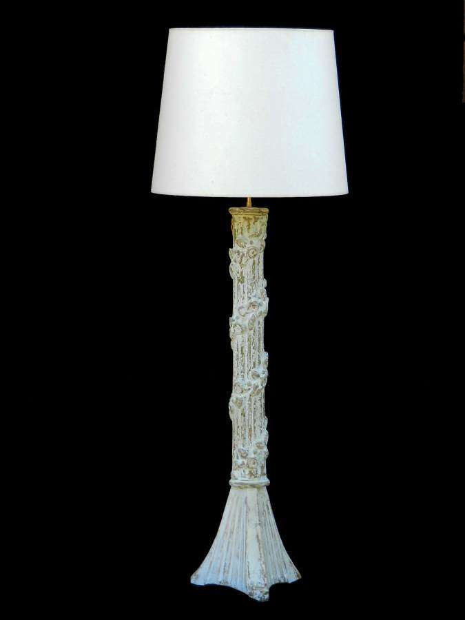Unusual diminutive French Floor Lamp or Table Lamp C1900 Torchere original paint Column 