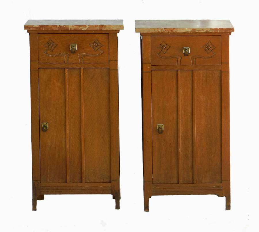 Pair Arts & Crafts Side Cabinets Nightstands Bedside Tables